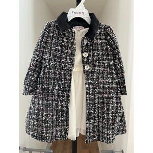 NWOT Ivory Sleeveless Toddler Dress With Bow & Tweed Coat Set 2T